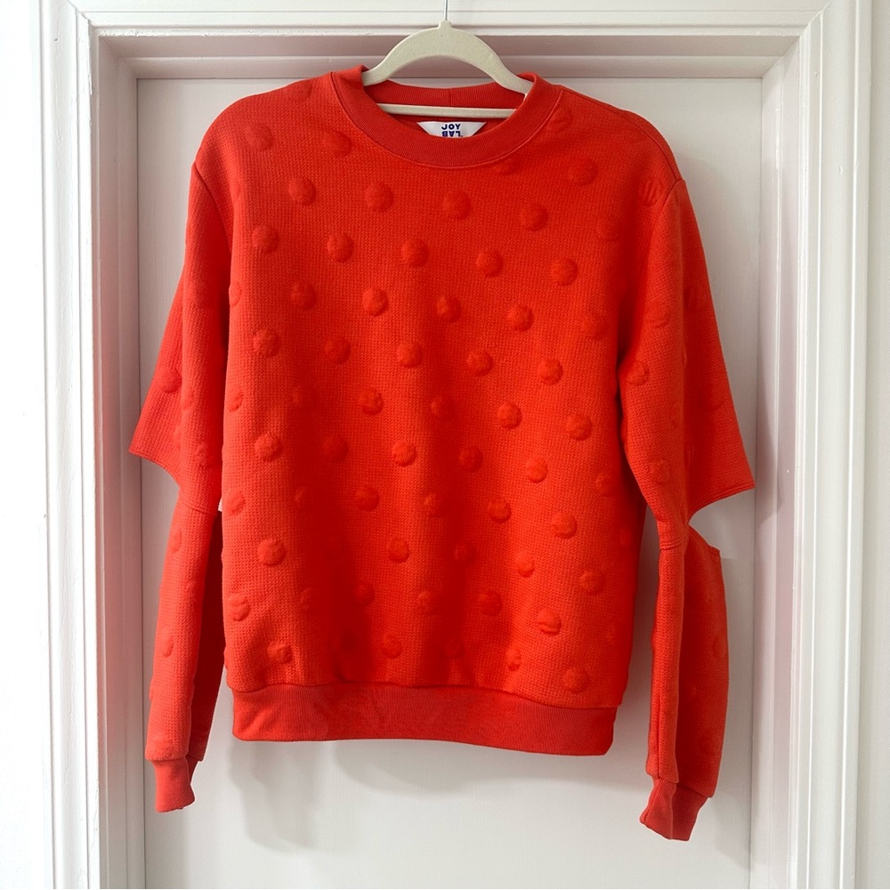 JoyLab Bright Orange Polka Dot Textured Sweater with Cutout Sleeves, Size Medium